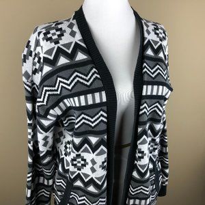 Divided Women's Long Sleeve Open Cardigan Sweater Size M Black Gray White, Geome